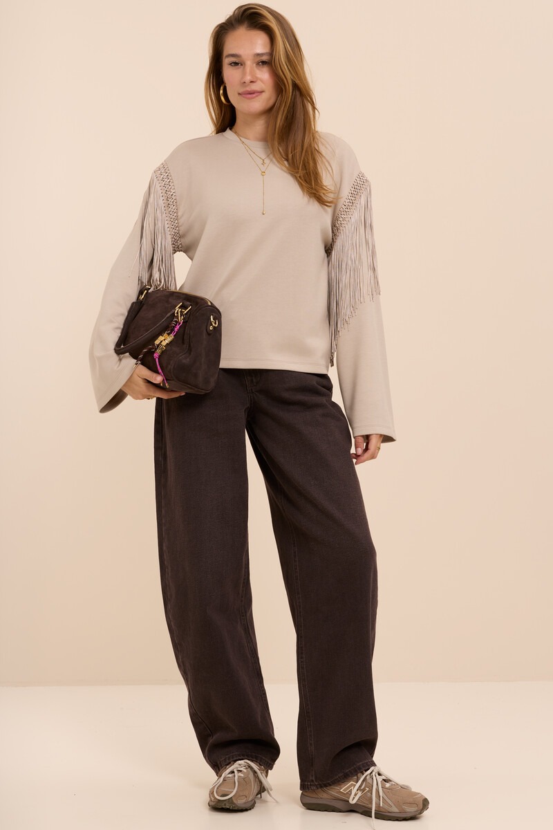 Taupe long sleeve with fringes | My Jewellery