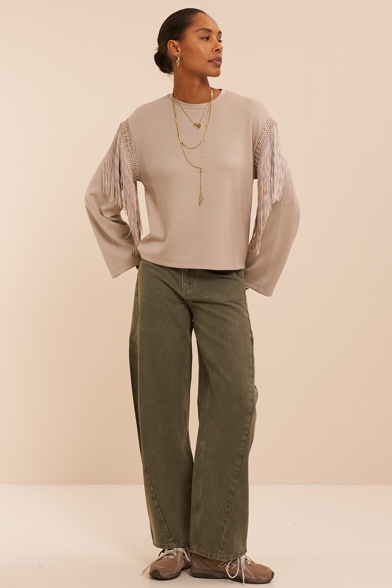 Taupe long sleeve with fringes | My Jewellery