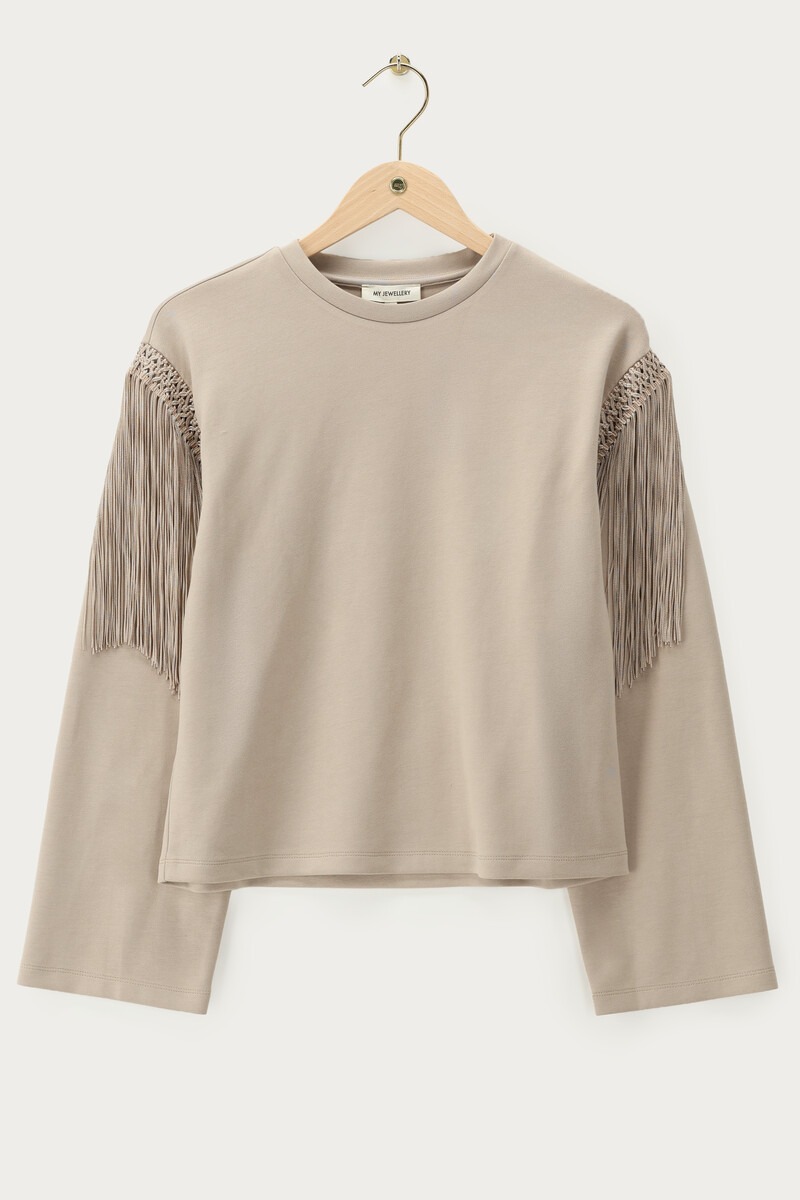 Taupe long sleeve with fringes | My Jewellery