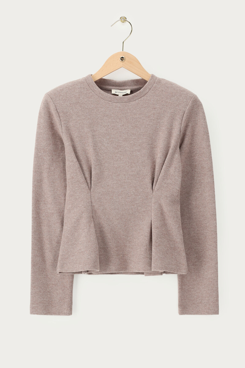Taupe peplum top with long sleeves | My Jewellery