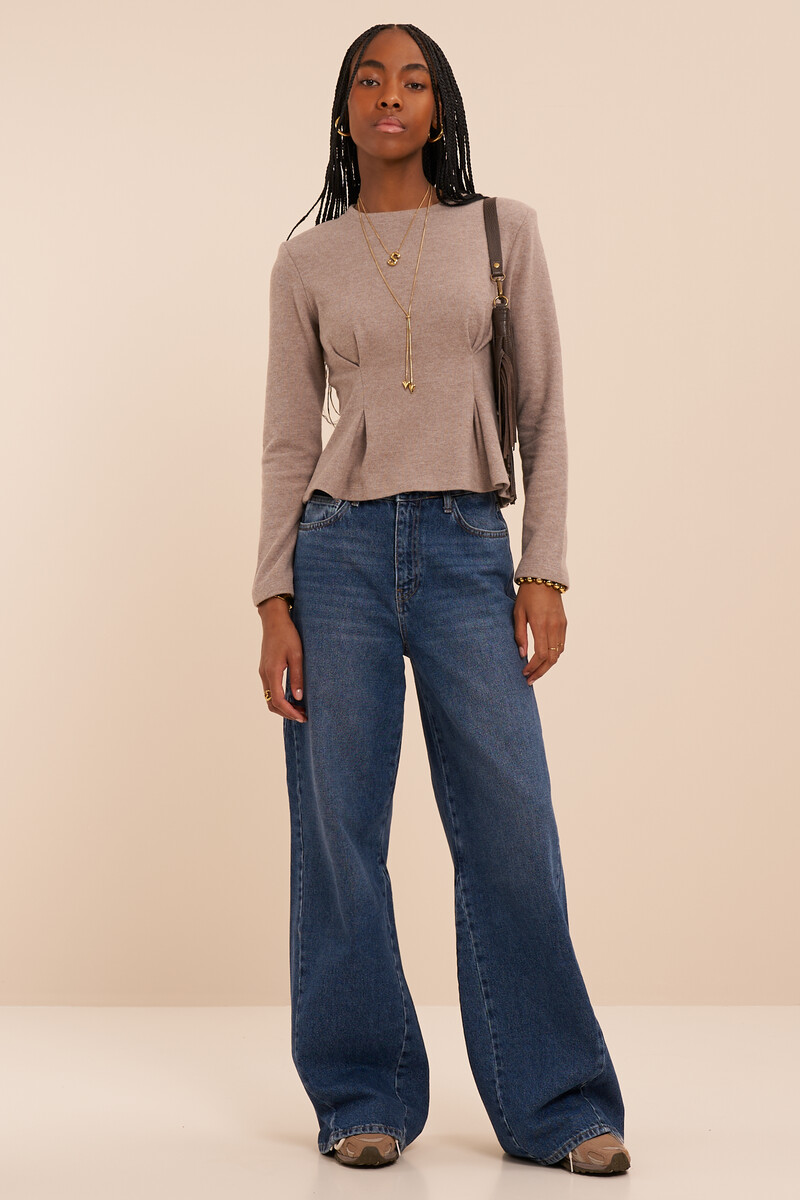 Taupe peplum top with long sleeves | My Jewellery