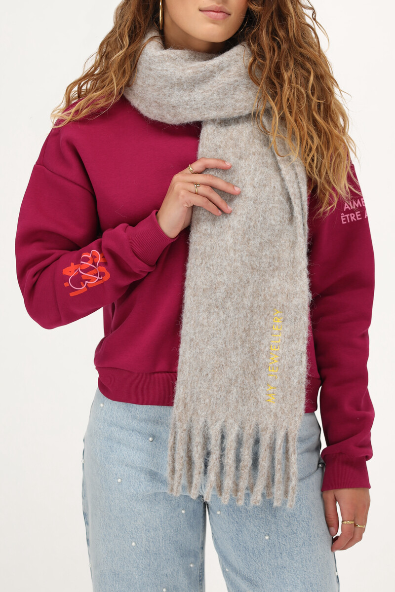 Taupe scarf with fringing | My Jewellery