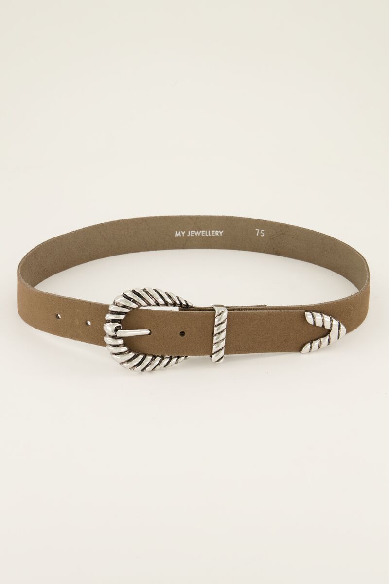 Taupe western riem met zilverkleurige gesp