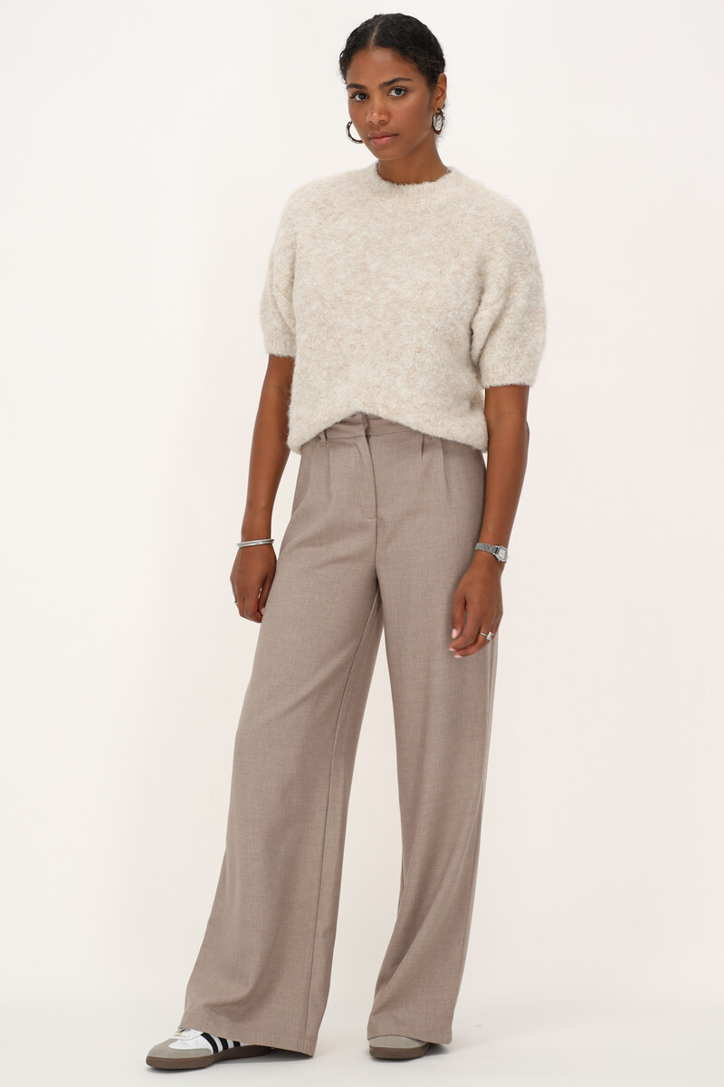 Taupe wide leg trousers with hidden button | My Jewellery
