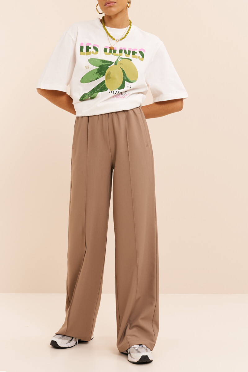 Taupe wide trousers with pintuck | My Jewellery