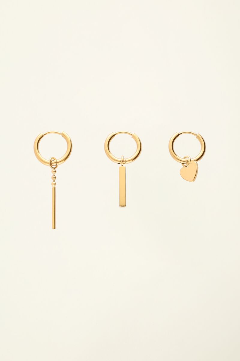 Trio of hoop earrings with heart
