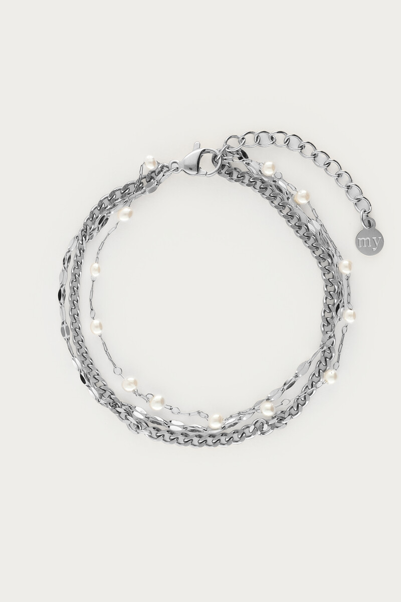 Driedubbele armband met imitatieparels 