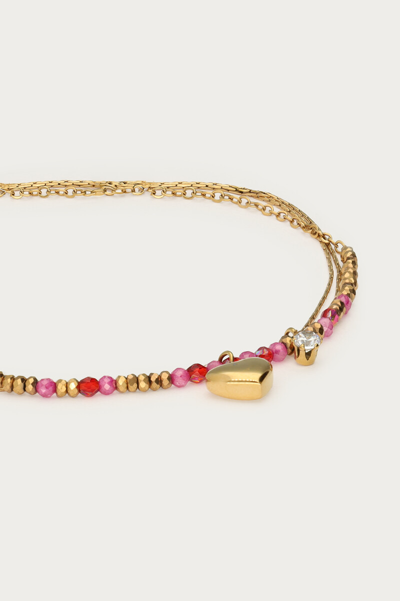 Triple bracelet with pink beads and heart | My Jewellery