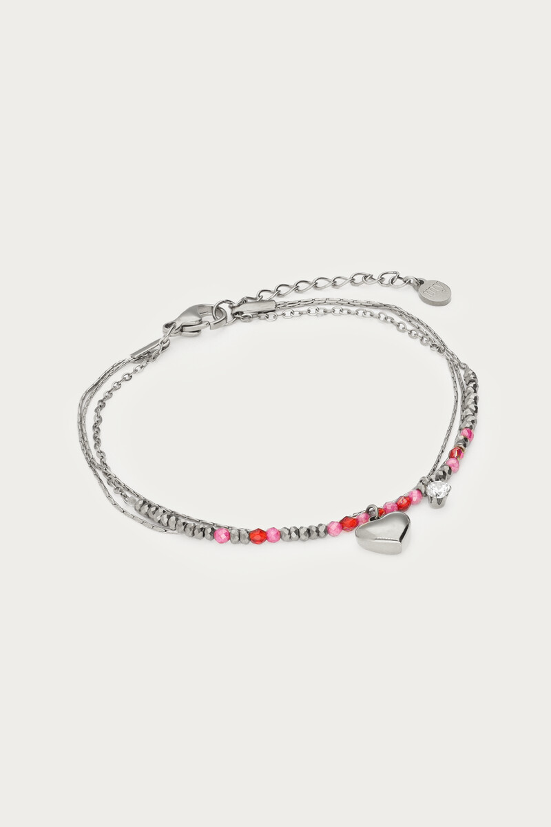 Triple bracelet with pink beads and heart | My Jewellery