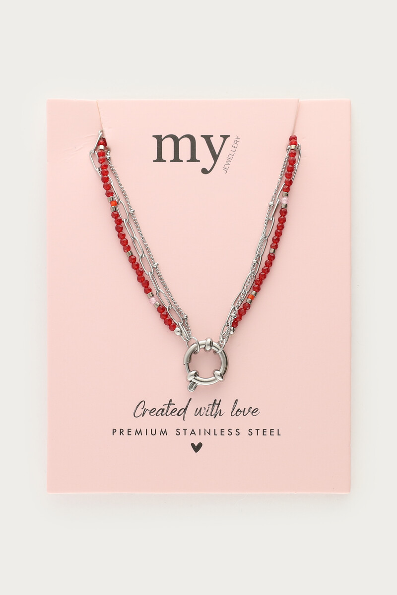 Triple burgundy necklace with lock | My Jewellery