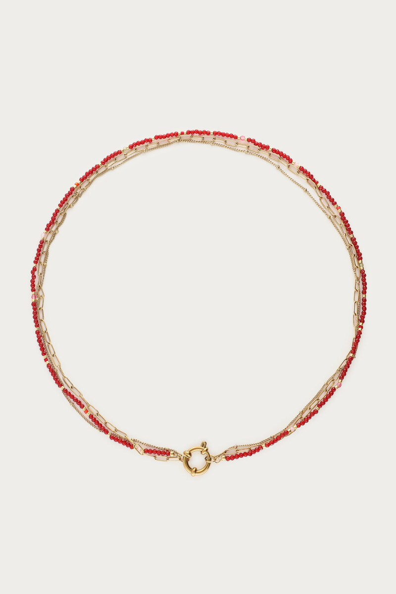Triple burgundy necklace with lock