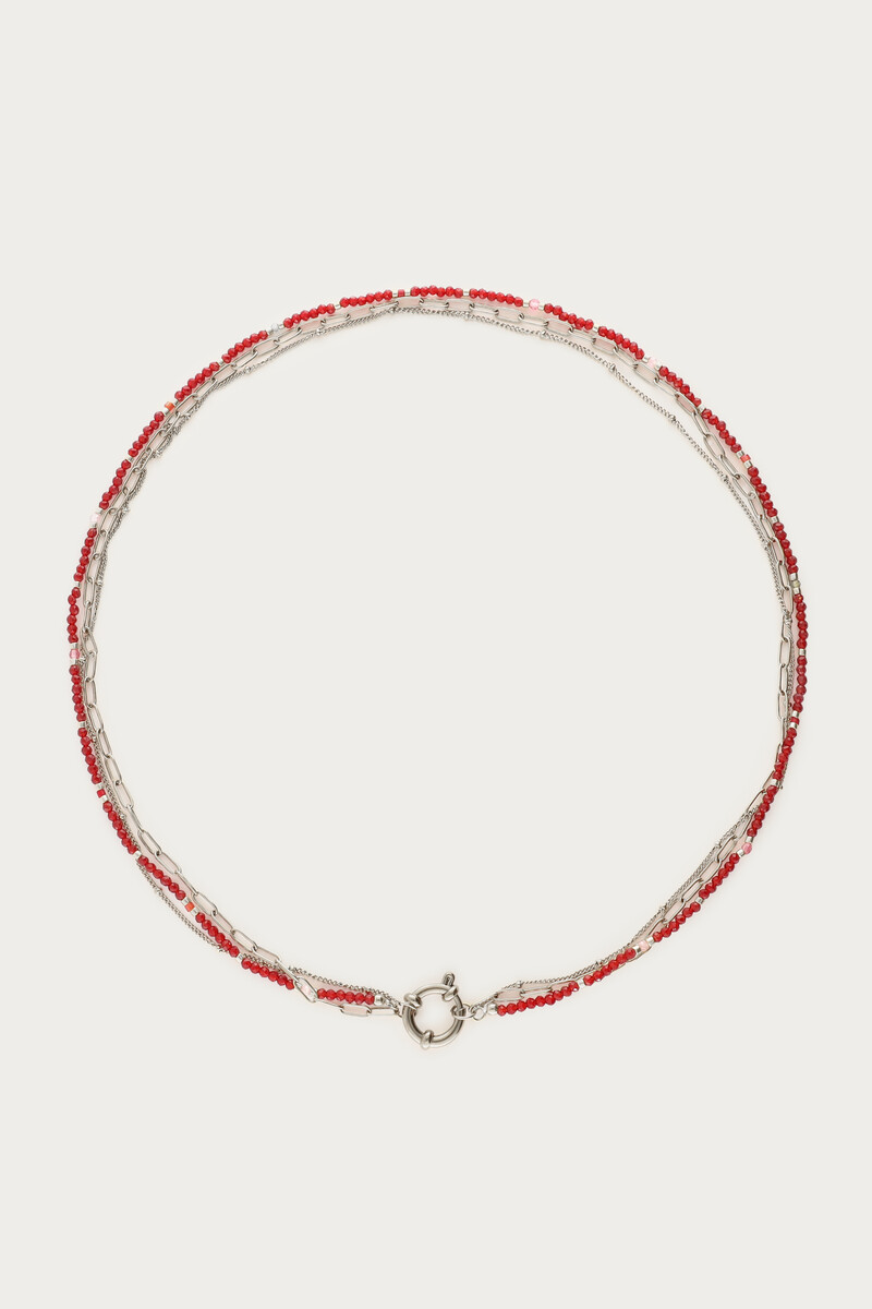 Triple burgundy necklace with lock | My Jewellery