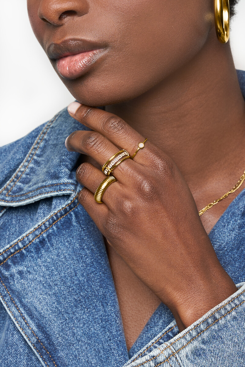 Triple ring connected with rhinestones | My Jewellery