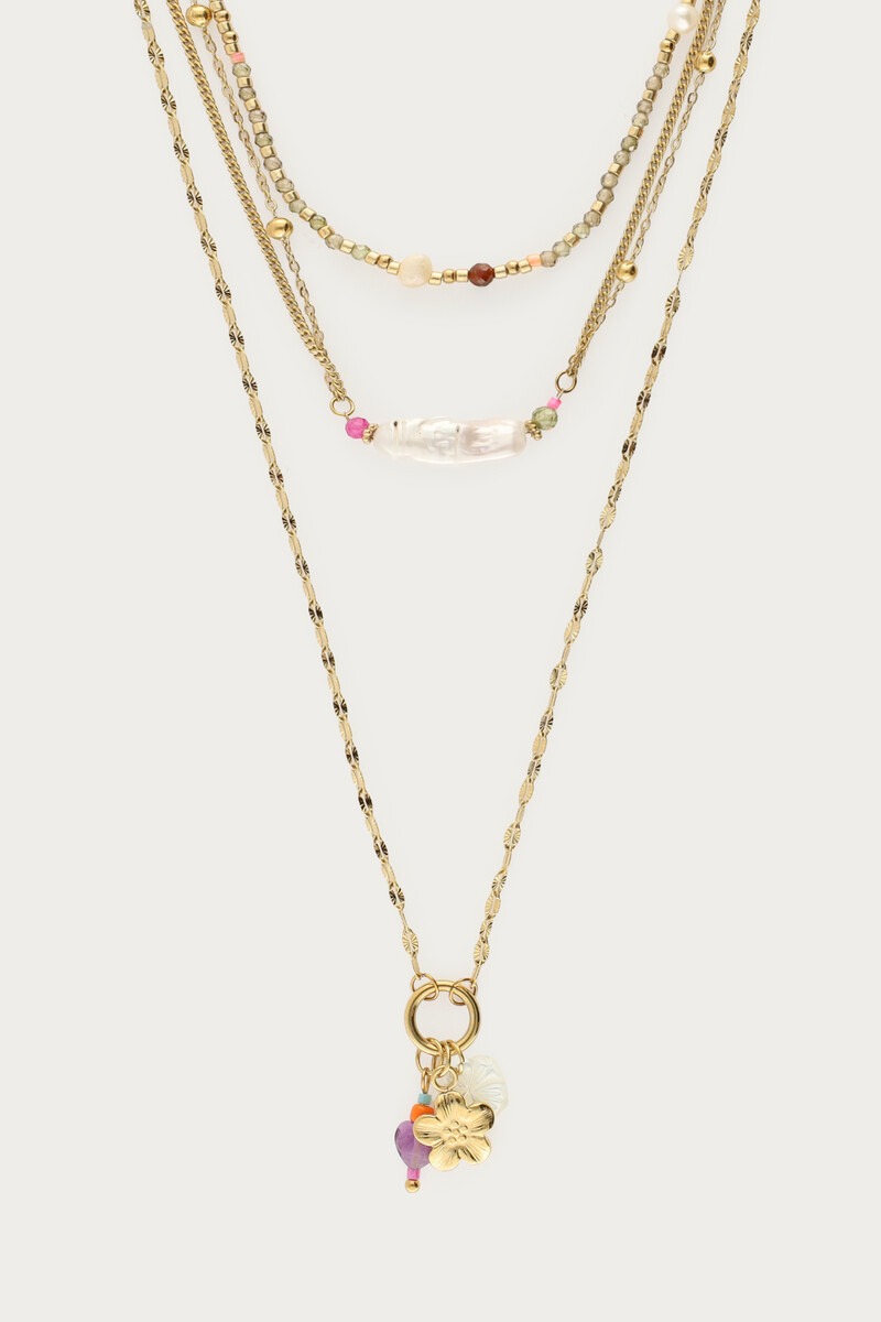 Triple necklace with freshwater pearl and beads | My Jewellery