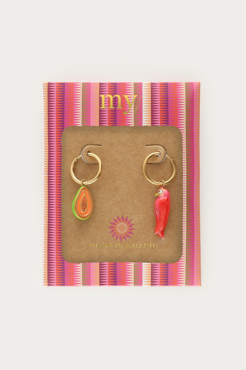 Tropical drop earrings with papaya and parrot | My Jewellery