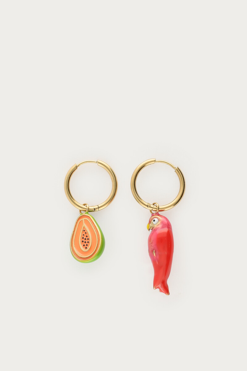 Tropical drop earrings with papaya and parrot