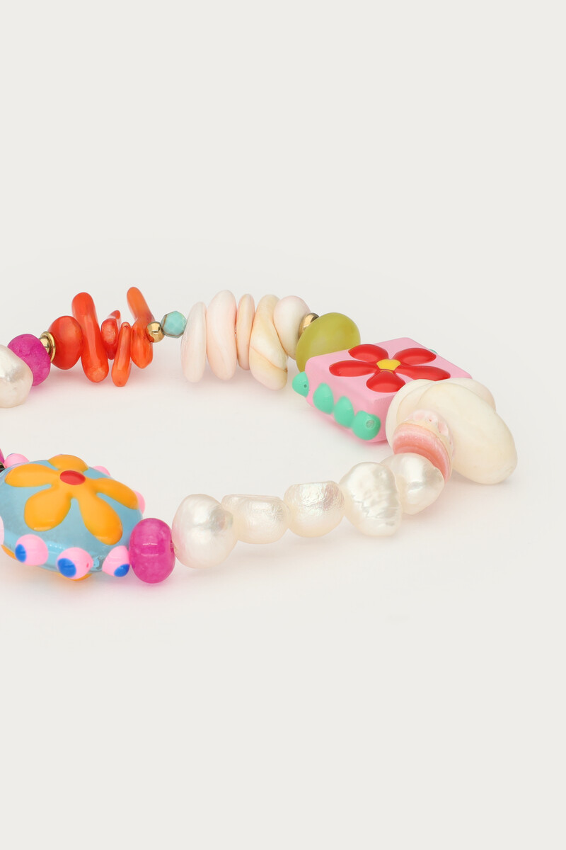 Tropical freshwater pearl elastic bracelet with shells and flowers | My Jewellery