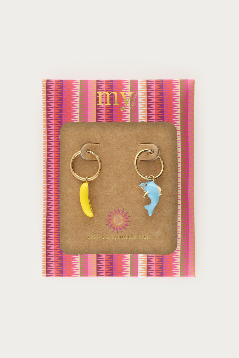 Tropical hoop earrings with banana and dolphin | My Jewellery