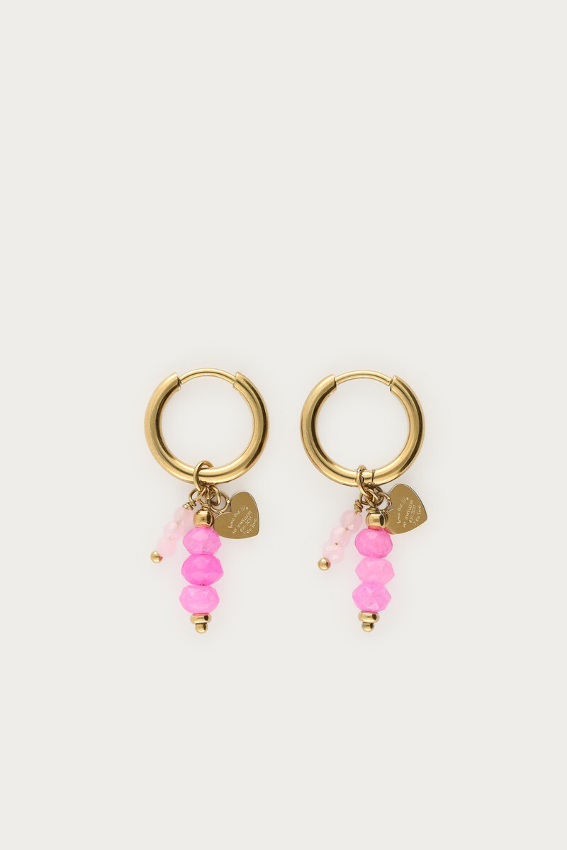 Tropical hoop earrings with pink beads | My Jewellery