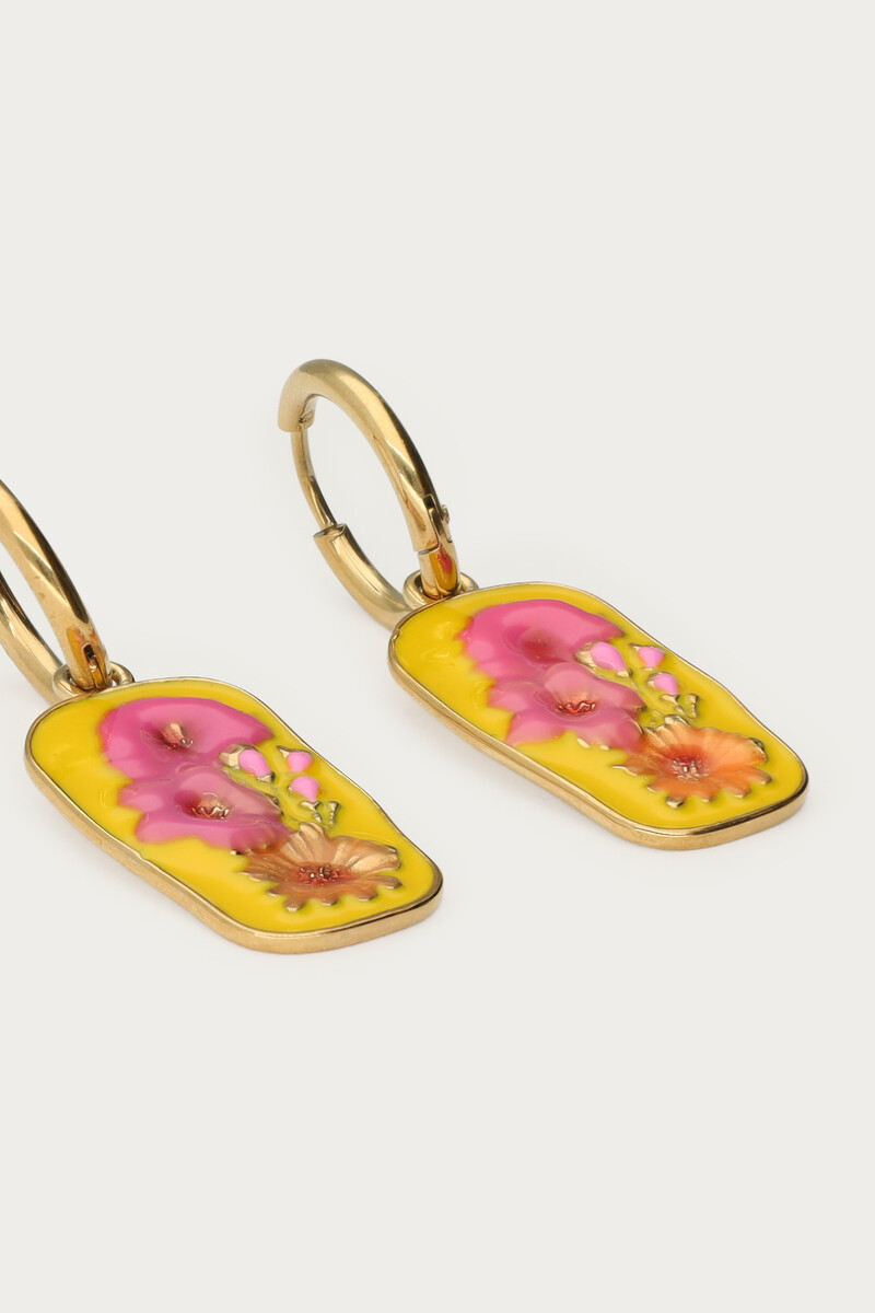 Tropical hoop earrings with yellow charm and flowers | My Jewellery