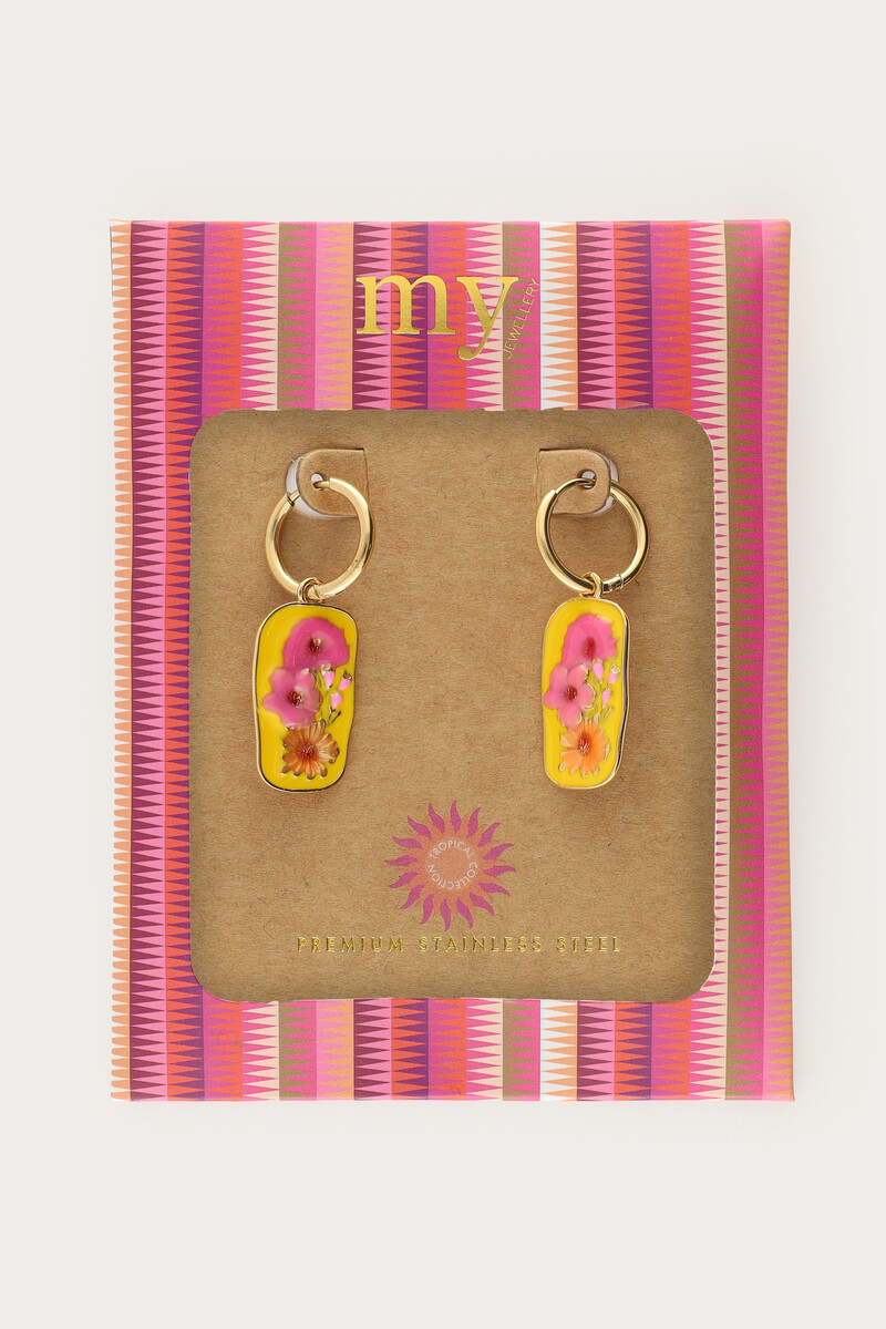 Tropical hoop earrings with yellow charm and flowers | My Jewellery
