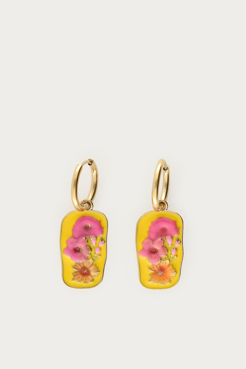 Tropical hoop earrings with yellow charm and flowers | My Jewellery