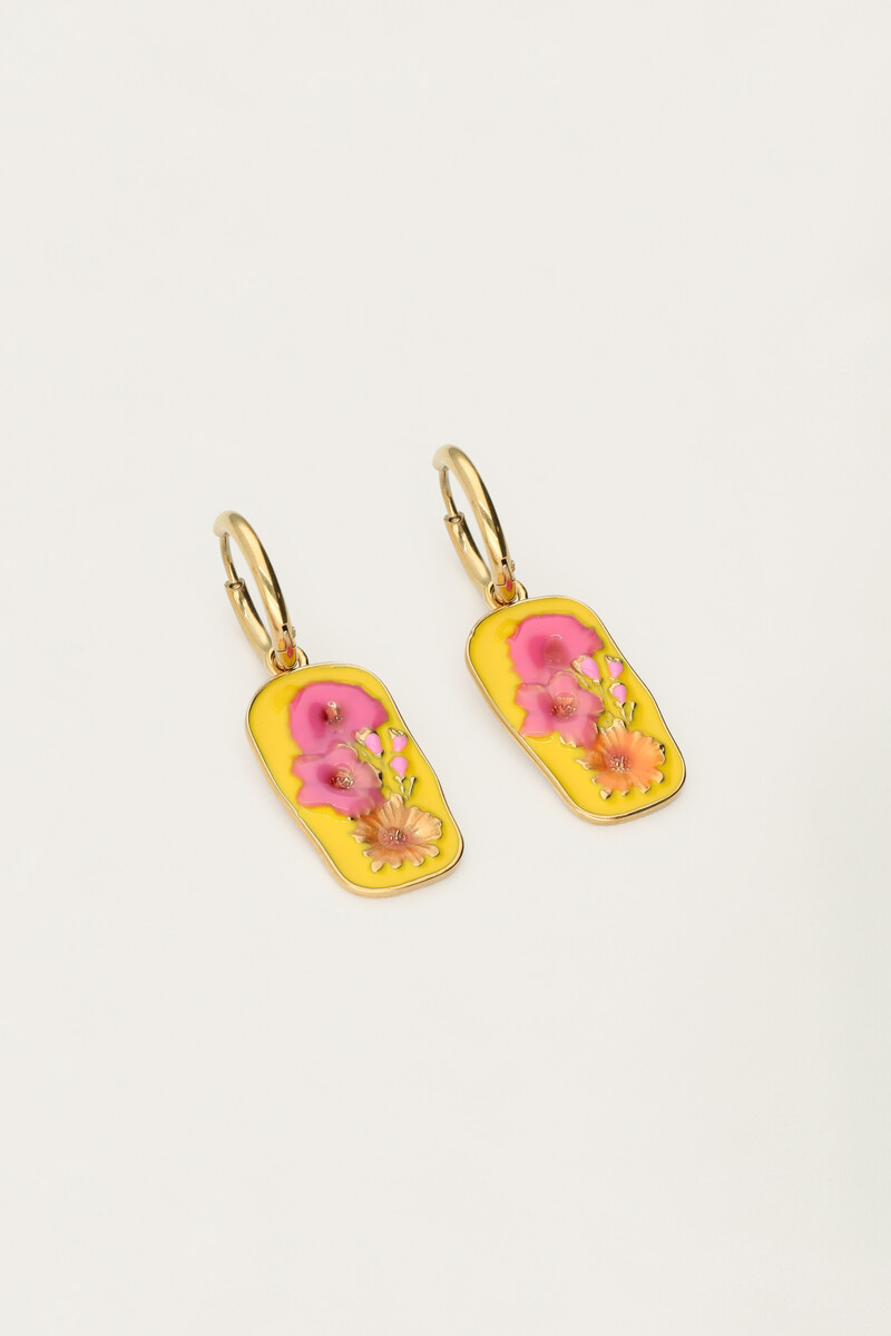 Tropical hoop earrings with yellow charm and flowers | My Jewellery