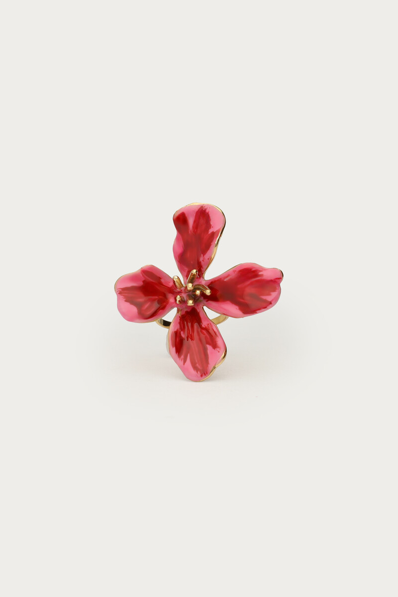 Tropical roze statement ring met bloem