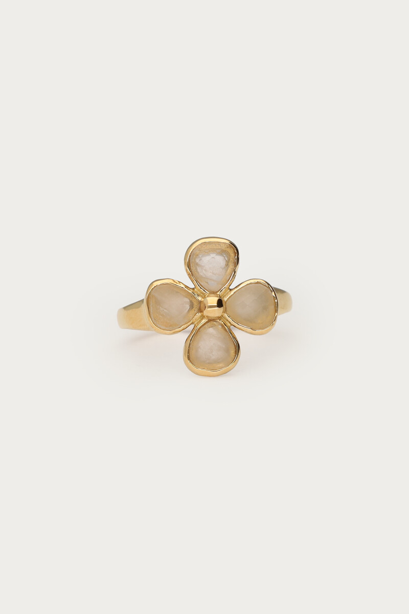 Bague Tropical trèfle en quartz rose My Jewellery Doré/Beige 19 femme