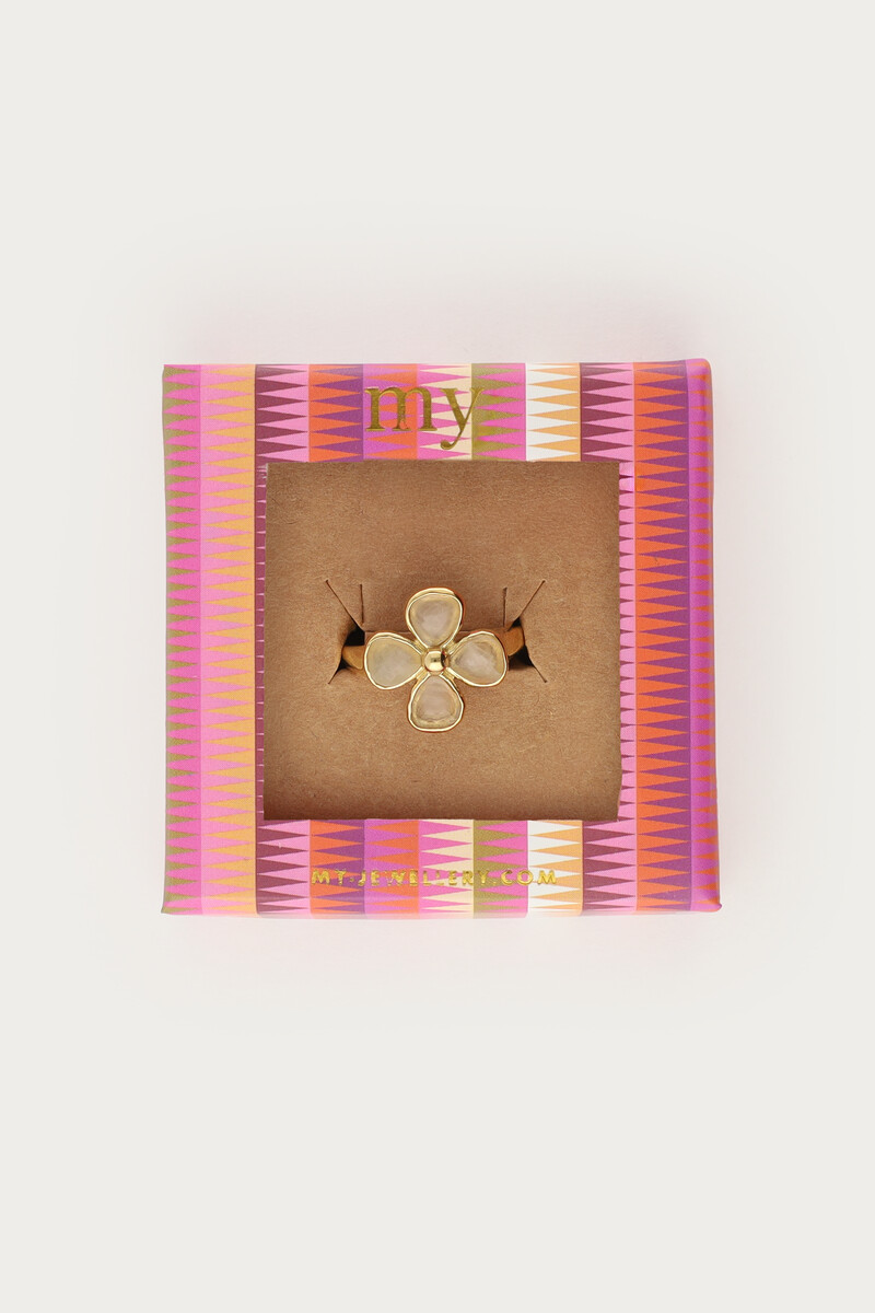 Tropical ring with clover and rose quartz stone | My Jewellery