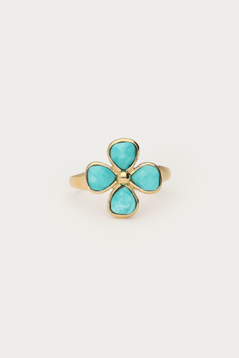 Bague Tropical trèfle en turquoises My Jewellery Turquoise/Doré 20 femme