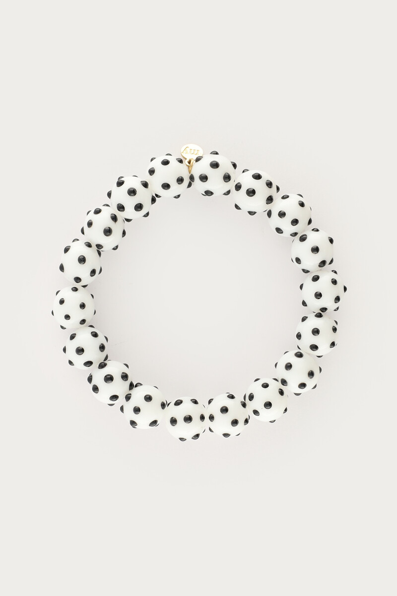 Tropical witte elastieken kralen armband met polkadots