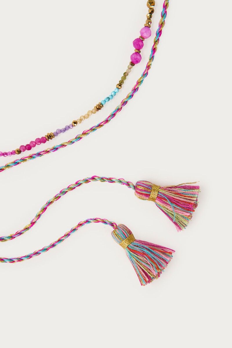 Art turquoise braided cord necklace with beads | My Jewellery