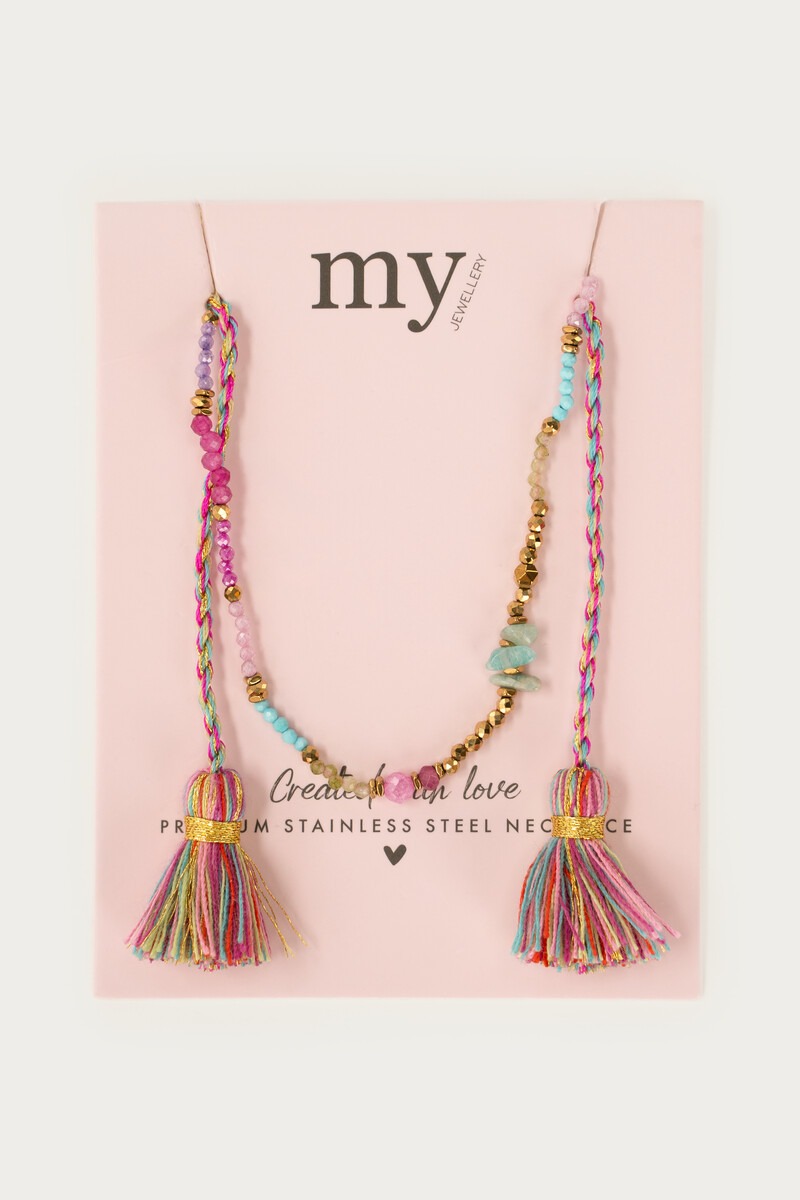 Art turquoise braided cord necklace with beads | My Jewellery