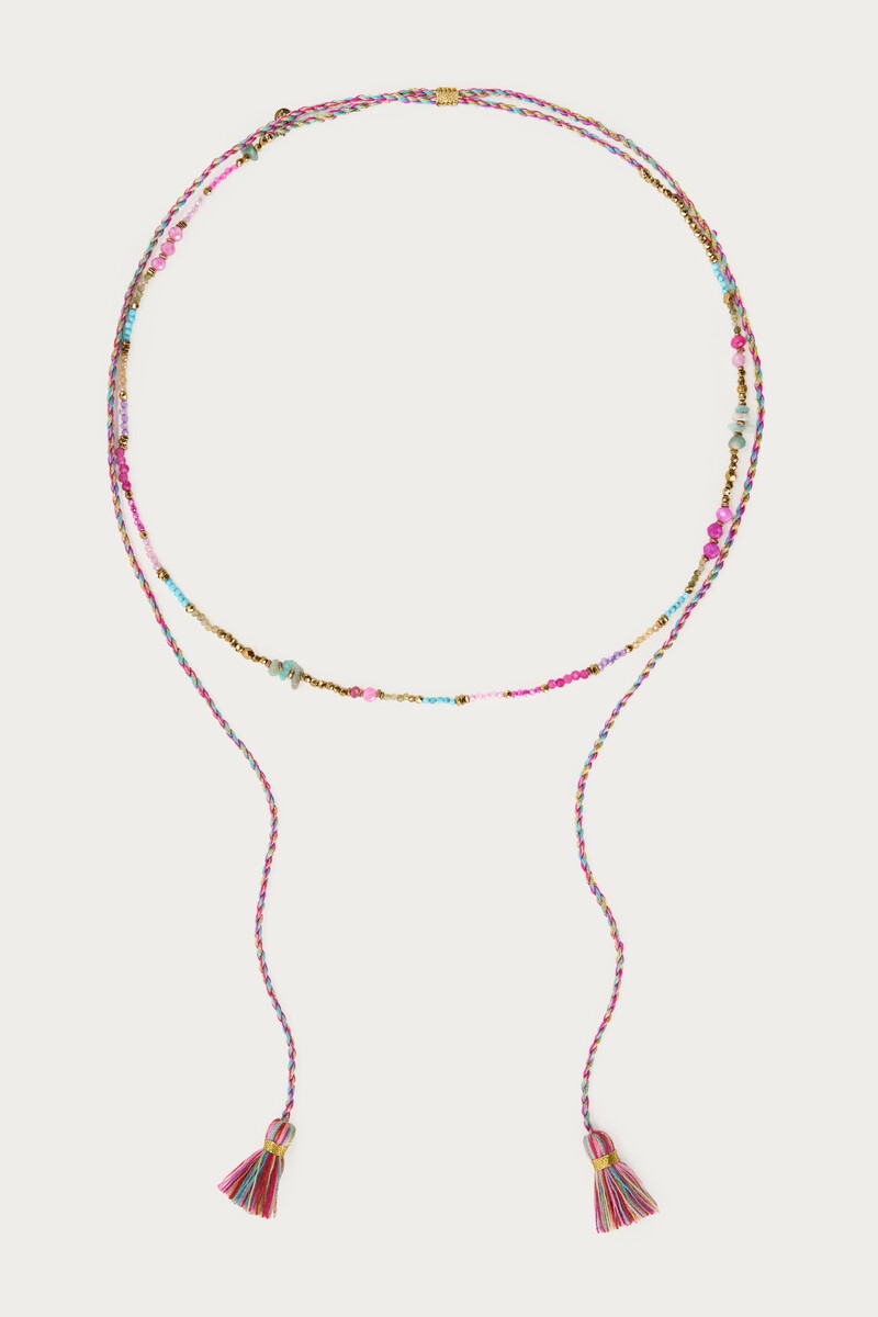 Art turquoise braided cord necklace with beads | My Jewellery
