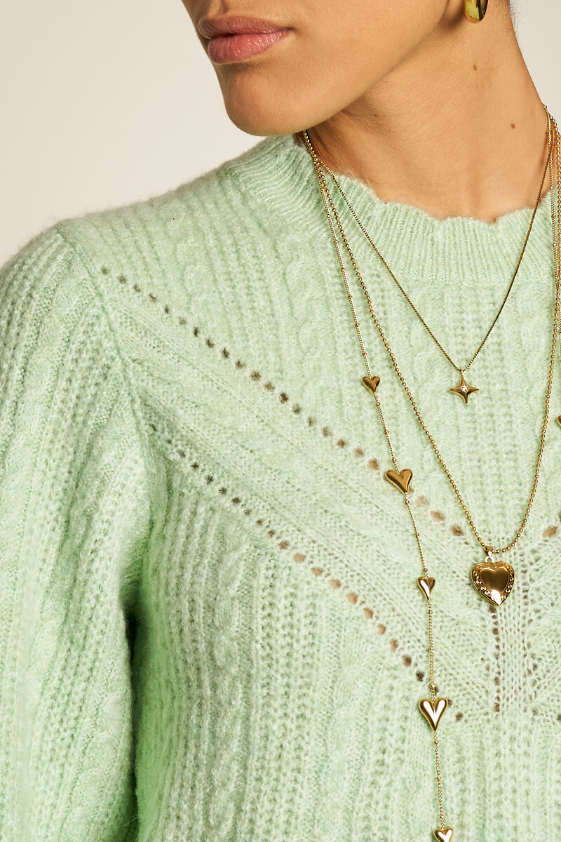 Turquoise cable sweater with scalloped edge | My Jewellery