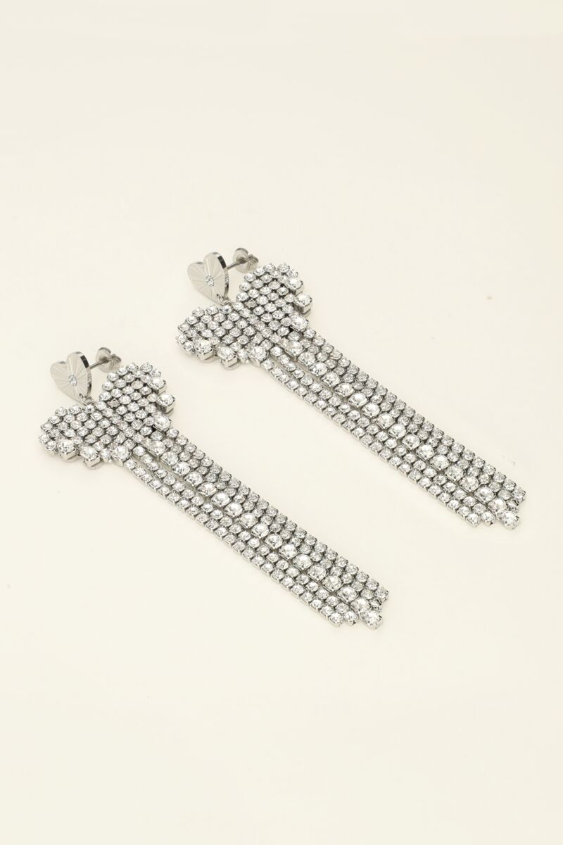 Universe statement oorbellen hartje met strass