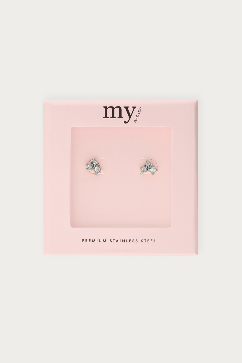 Universe studs with square silver coloured rhinestones | My Jewellery