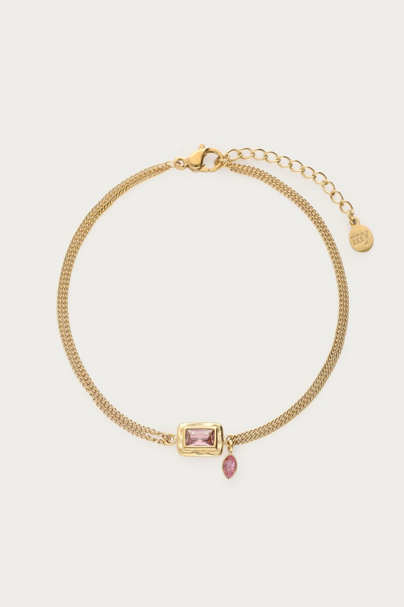 Vintage dubbele armband met licht roze strass steen