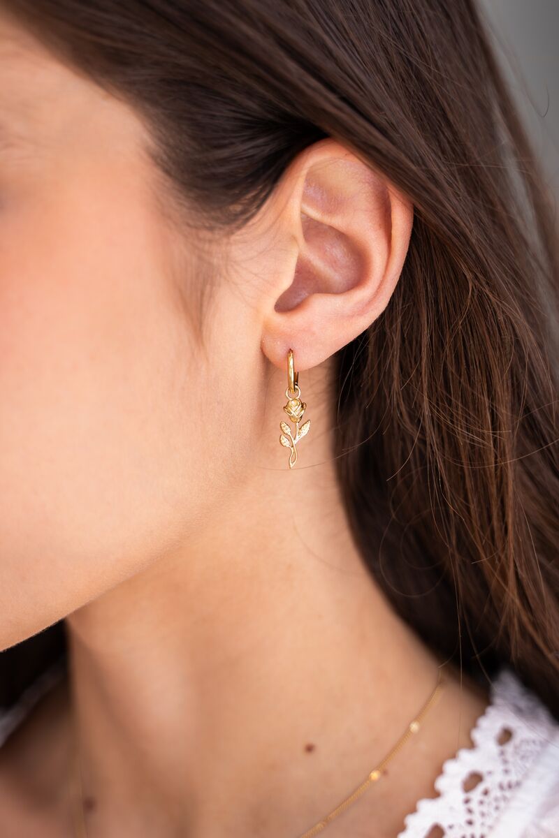 Vintage hoop earrings with mini flat rose