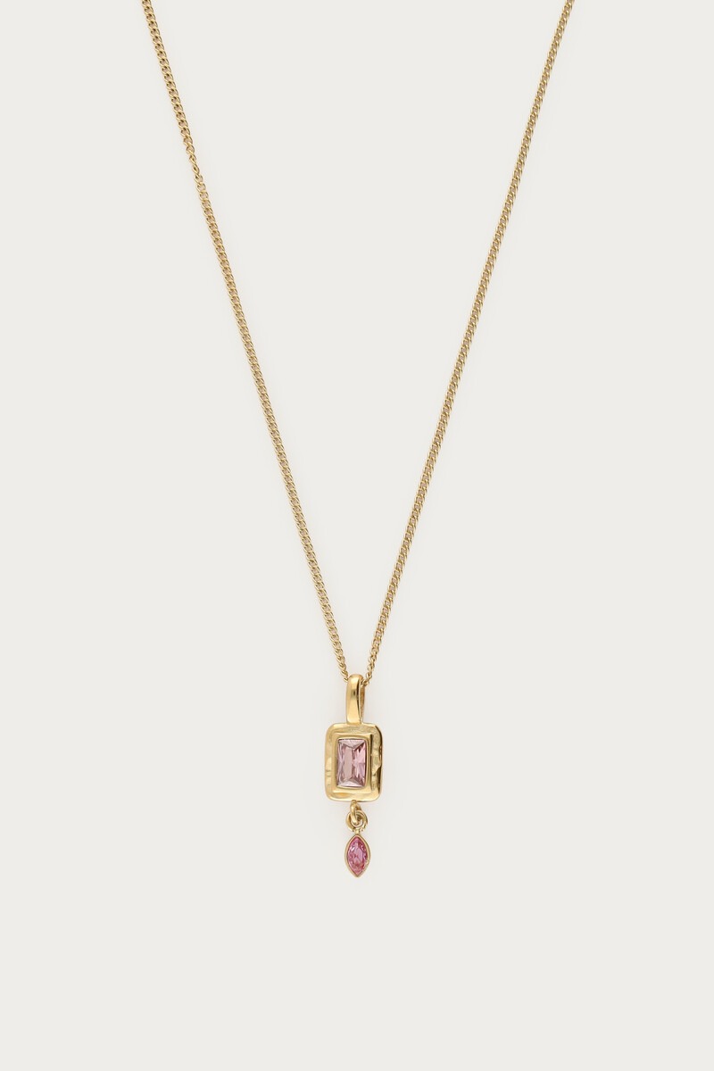 Vintage ketting met vierkante licht roze strass steen