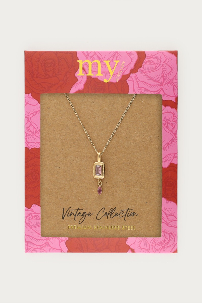 Vintage necklace with square light pink rhinestone | My Jewellery