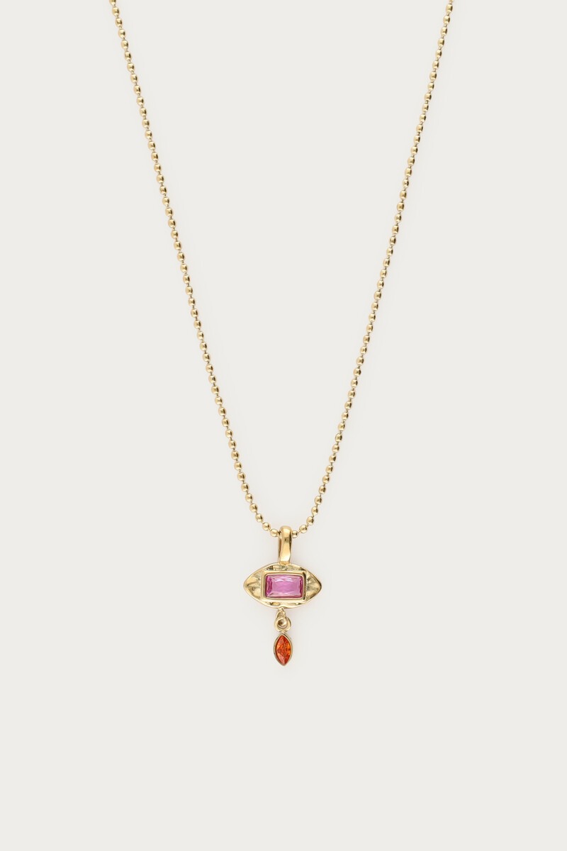 Vintage ketting met vierkante roze strass steen
