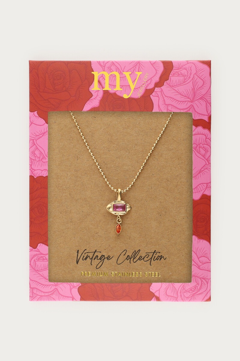 Vintage necklace with square pink rhinestone | My Jewellery