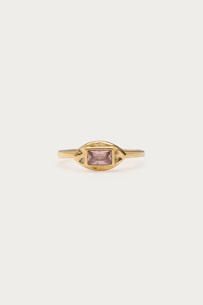 Vintage ring met licht roze strass steen