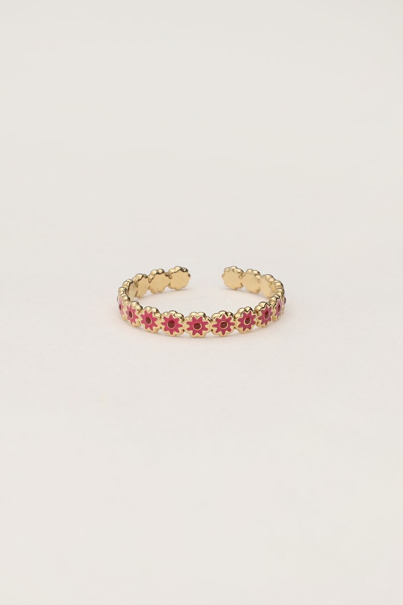 My jewellery Vintage ring met roze&rode bloemetjes mini