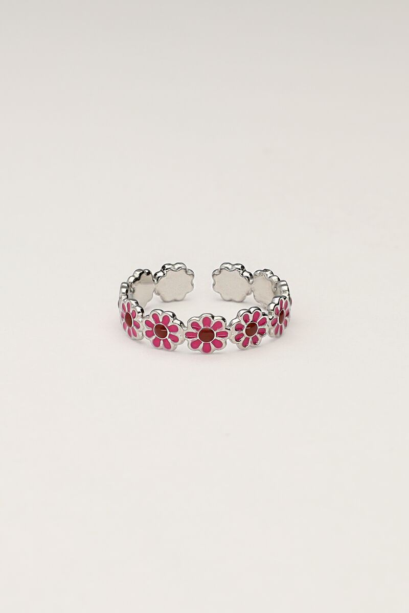 Vintage ring met roze & rode bloemetjes