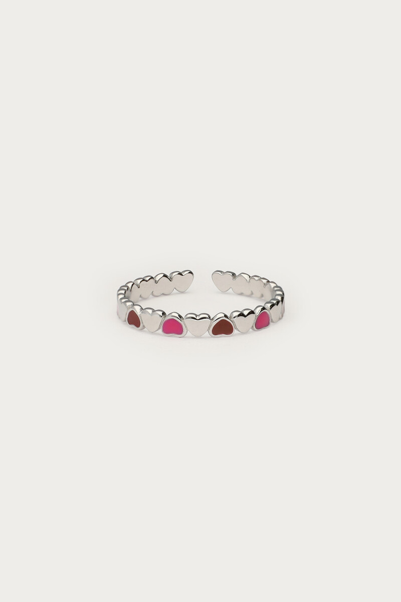 Vintage ring met roze & rode hartjes