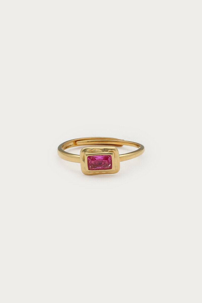 Vintage ring met roze vierkante strass steen