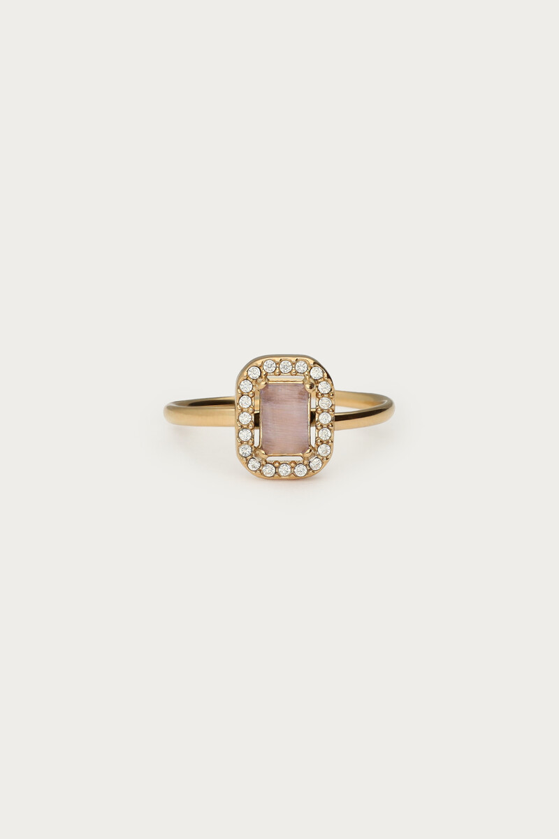 Vintage vierkante licht roze ring